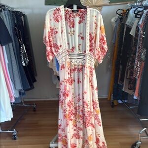 Aakaa Floral Swim Coverup - Red and White
